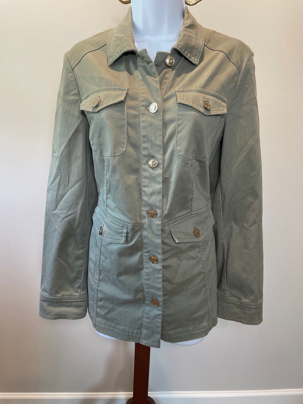 Chico’s Cargo Jacket Size 0 Standard Size S Olive Green Button Front